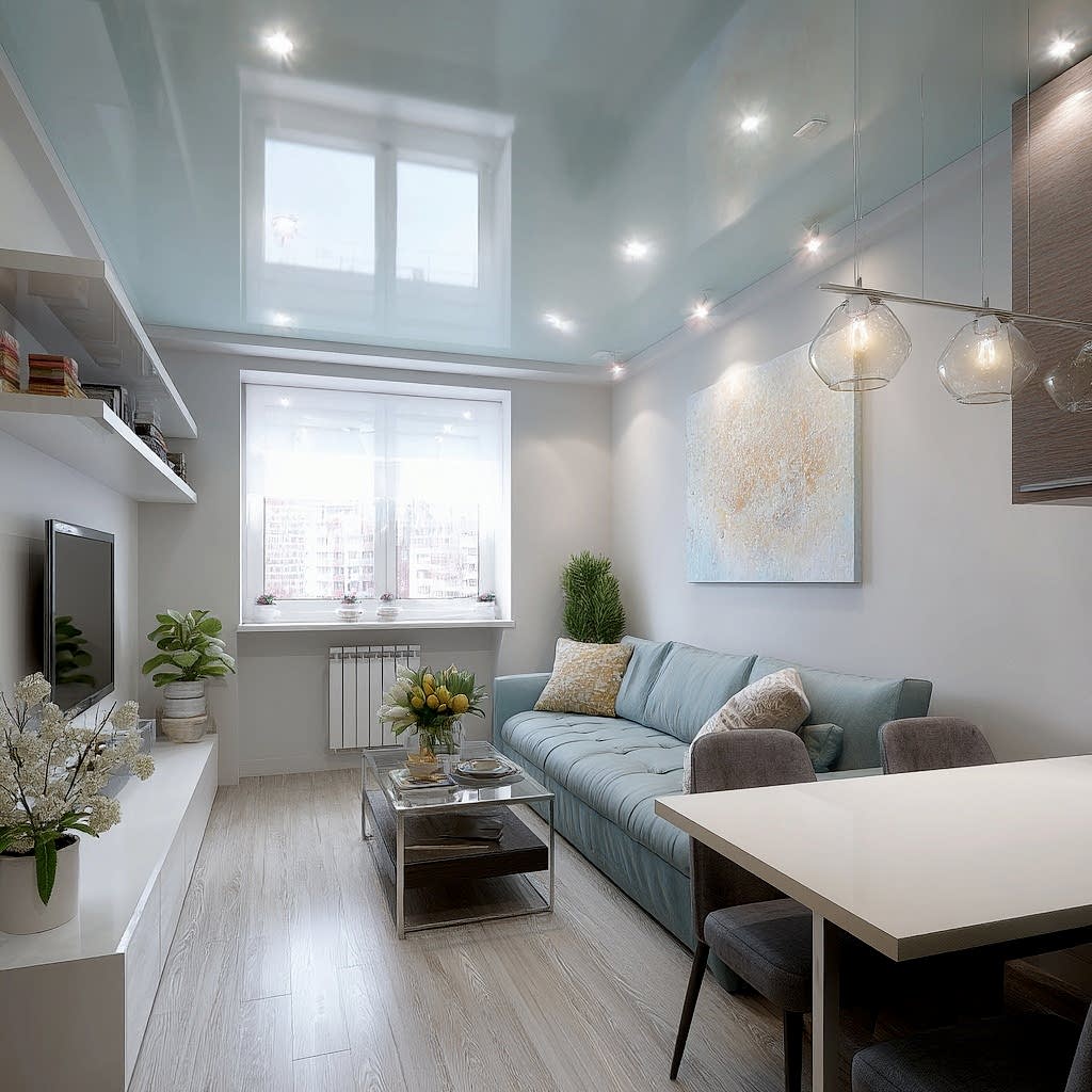 однокомнатная квартира с синими потолками